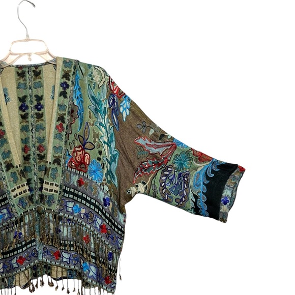 BOK Womens Boho Kimono Jacket OS Woven Embroidered Fringed Hippie Festival Artsy - Picture 3 of 9